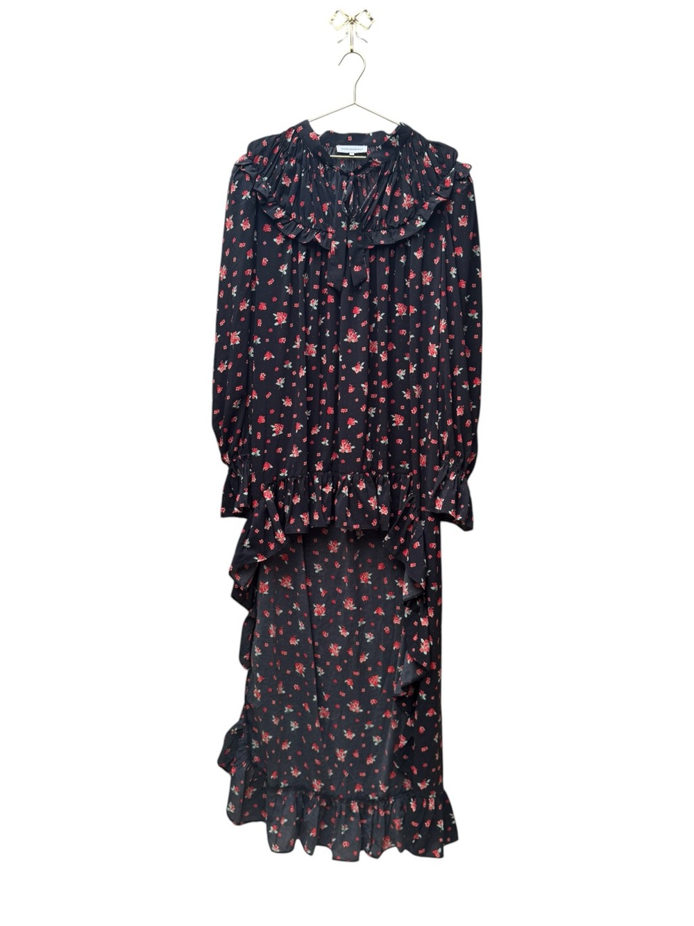 WEWOREWHAT Polka Dot Floral High Low Dress Black Floral XL - Picture 5 of 9